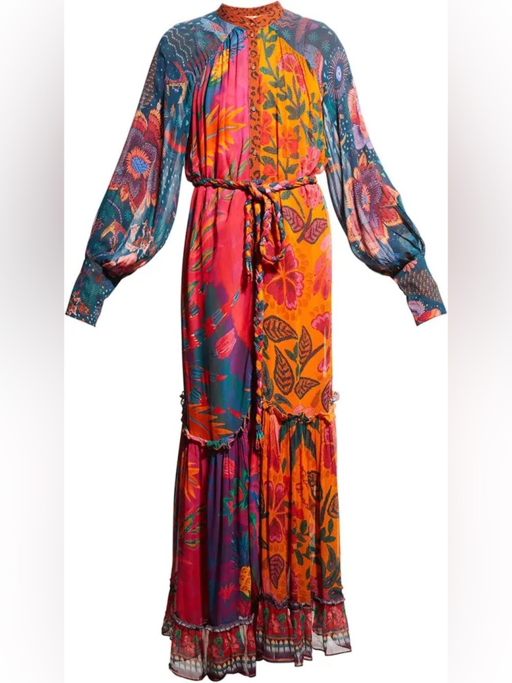 FARM RIO Mixed Prints Button Down Maxi Dress In Mix Print - Picture 2 of 7